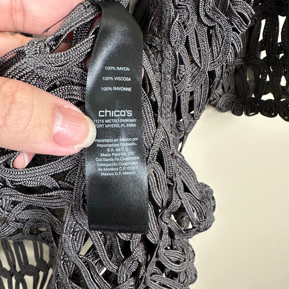 Chico's Travelers Charcoal Plum Crochet Open Front Cardigan Longline Rayon - Picture 7 of 10